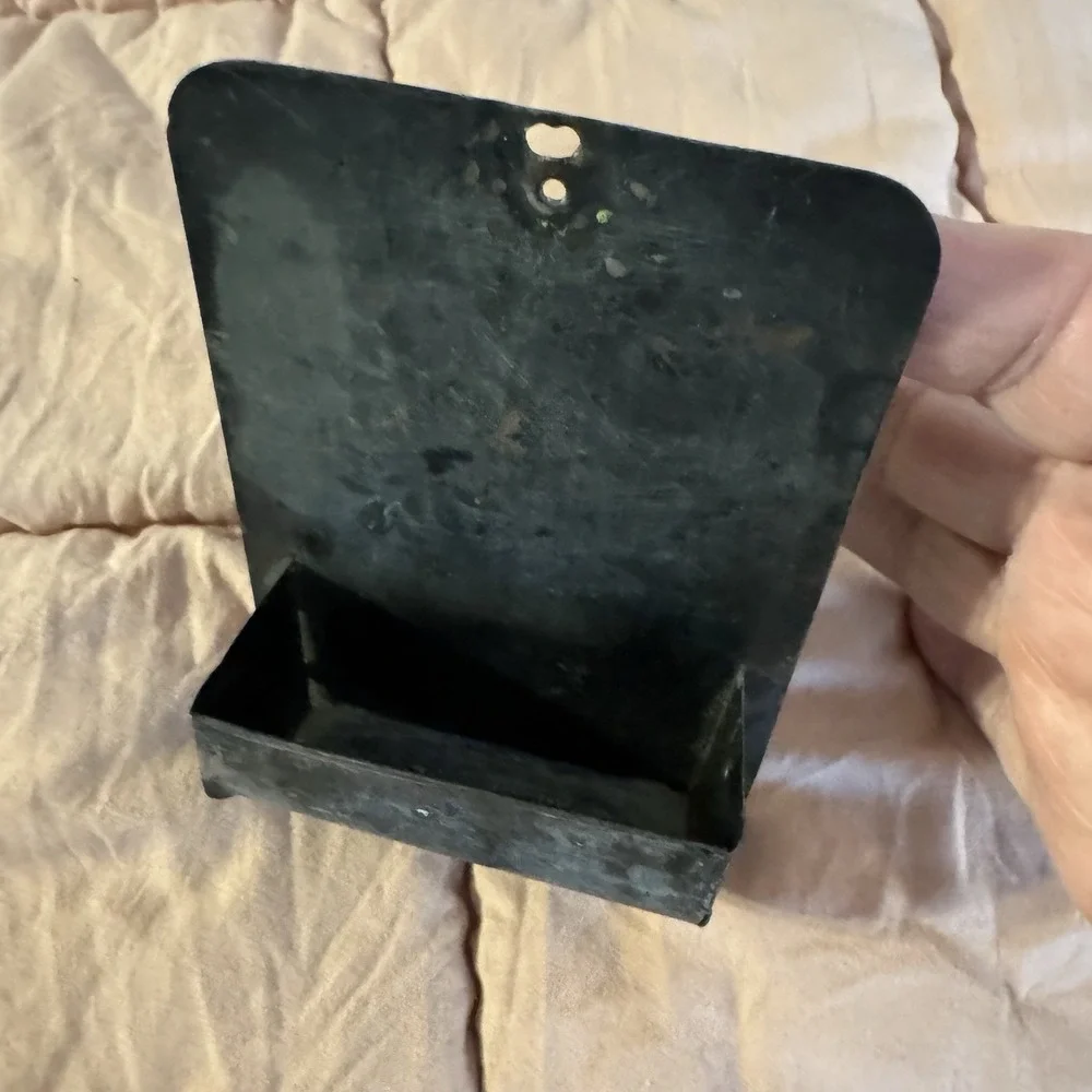 Antique Black Wall mount Match Holder With Strike Pad Smokers Fire Starters